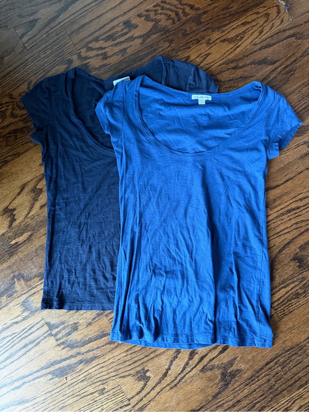 James Perse Blue and Black Short Sleeve Scoop Neck Tees